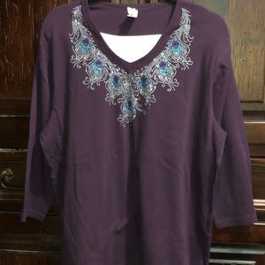 Womens Size 3x Purple Sweatshirt w/Peacock Feather Details from Cracker Barrel